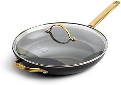 GreenPan Reserve Hard Anodized Healthy Ceramic Nonstick 30 cm Frying Pan Skillet with Helper Handle and Lid, Gold Handle, PFAS-Free, Dishwasher Safe, Oven Safe, Black