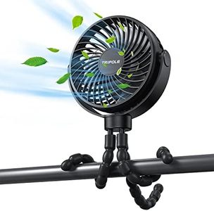 TriPole Portable Stroller Fan 5000mAh Battery Car Seat Fan, 360°Rotation Clip on Baby Fan with Flexible Tripod, 3 Speed Personal Handheld Fan Desk Fan for Crib Treadmill Bike Camping Travel, Black