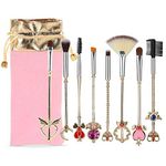 Coshine 8pcs Sailor Moon Makeup Brush Set With Pouch, Magical Girl Cute Cosmetic Makeup Brushes With Pink Bag