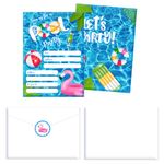 IHCEMIH Pool party Invitations for Boys or Girls Birthday party Pool Party Supplies 24 Pack Invitations with Envelopes and and Sticker