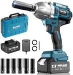 Seesii Cordless Impact Wrench, 800N.m(590ft-lbs) Power Impact Gun 1/2 Inch, 4.0Ah Battery, 3300RPM Impact Wrench, 6 Sockets, Electric Impact Driver for Home Car Truck Mower Father Dad Husband