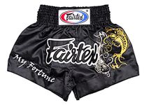 Fairtex Muay Thai Boxing Shorts Size: S M L XL - Shorts for Kick Boxing MMA K1 (Fortune Black, XX-Large)