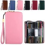 DKKD Unisex Anti-Credit Card Fraud Multi-Compartment Wallet, 24 Slots RFID Blocking Card Holder Large Long Leather Zipper Organizer Accordion Wallet, Huge Storage Capacity (Pink)