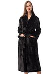 Rosyline Robe for Women Womens Kimono Fleece Bathrobe Plush Long Warm Robe Black M