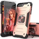 IDYStar iPhone 8 Plus Case with Tempered Glass Screen Protector, Hybrid Drop Test Cover with Card Mount Kickstand Slim Fit Protective Phone Case for iPhone 6/6s/7/8 Plus (Rose Gold)