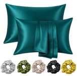 Shop141 Satin Pillow Covers for Hair and Skin Set of 2 with 5 Scrunchies I Satin Pillow case I Silk Pillow Cover I Silk Pillow case I Women Gift Items (Rama)