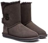 UGG Boots Women Australian Premium Twinface Sheepskin Short Mid Calf Bailey Button Boots Water Resistant Winter Shoe Chocolate US Women 11