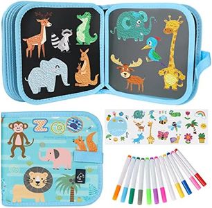 Qrytoi Erasable Book Doodle Set for Kids,Magic Drawing Book for Kids,Reusable Drawing Book 12 Watercolor Pens 14 Page Drawing,Road Trip Car Game Writing Painting Set for Boys and Girls (Zoo)