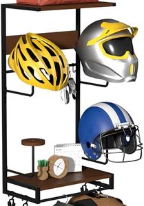 Motorcycle Helmet Rack Wall Mounted,Helmet Rack Gear Hat Holder with 4 Glove Chips,5 hooks,Rustic Helmet Holder,Helmet Display Hanger for Clothes Gloves Shoes of Motorbike,Caps,Baseballs,Rugby-2 Tier