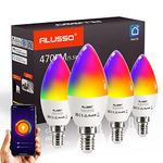 ALUSSO WiFi Smart C37 E14 LED Bulbs, Small Edison Screw Candle Light bulb, RGB+CCT Dimmable 5.5W 470LM, Adjustable 2700K-6400K, Works with Alexa/Google, No Hub Required, 4 Pack
