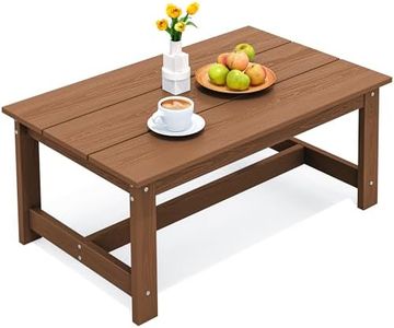 SERWALL HDPE Patio Coffee Table, Rectangle Outdoor Coffee Table, All-Weather Coffee Side Table for Balcony, Poolside, Deck, Garden, Brown