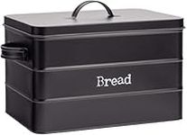 Harbour Housewares Industrial Bread Bin - Vintage Style Steel Kitchen Storage Caddy with Lid - Black