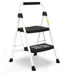 Soctone 2 Step Ladder, Folding Step Stool for Adults & Kids, with Handle, Wide Anti-Slip Pedal, Lightweight, Multi-Use for Household and Kitchen, 500lbs(227KG) Capacity Small Step Stool, White
