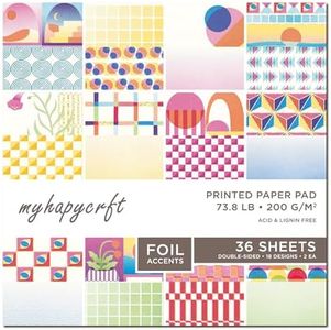 MYHAPYCRFT Scrapbook Paper Pad, 36 Sheets Double-Sided Design Paper with Foil Accents, 200GSM Decorative Cardstock for Card Making, Scrapbooking, Junk Journaling, 12" x 12" Risograph Patterned