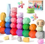 Toddler Toys Wooden Stacking Rocks Big Dice Set, Preschool Learning Activities Classroom Supplies Building Blocks, Safe Creative Kids Toys Family Games Montessori Toys for 1+ Year Old Boys & Girls