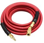 YOTOO Rubber Air Hose 3/8-Inch by 25-Feet 300 PSI with Bend Restrictor, 1/4-Inch Industrial Solid Brass Swivel Quick Coupler and Plug, Red