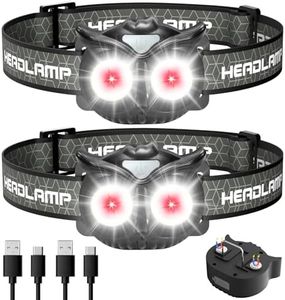Lsnisni Linterna Frontal para Niños, Búho Linterna Cabeza Recargable, 400 Lumens 75° Ajustable, 5 Modos de Luz (Blanca y Roja), Impermeable Luz Cabeza para Correr, Leer, Reparación (2 Unidades)