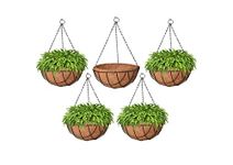 Go Hooked 10" Coir Hanging Basket/Coco Gardening Liner with Hanging Pots and Metal Hanging Chain/Hanging Planters- Set of 5 (Brown)