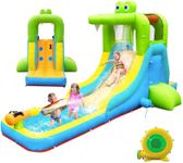 NBSPORT Inflatable Water Slide - Crocodile Theme Bounce House Water Park with Blower, Climbing Wall, Splash Pool, Water Cannon, Blow up Toddler Waterslide for Kids and Adults Backyard, Green