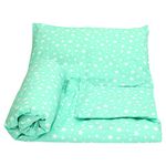 OLO Olobaby Reversible Cot Duvet/Quilt Cover and Pillowcase Set 2 pcs 100% COTTON (SM white stars/mint, 120 x 90 cm)