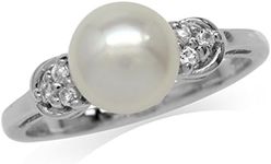 Silvershake 8mm Cultured Freshwater Pearl White Gold Plated 925 Sterling Silver Ring Size 10