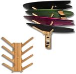 LISS The Sun Rack - Premium Wood Surfboard Wall Mount Rack Display, Ski, Snowboard Holder for 4 Boards for Garage & Home Storage with Built-In Drawer & Hooks for Longboards Shortboards, Wakeboards