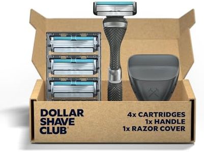 Dollar Shave Club - Shaving Kit with Diamond Grip Razor Handle, 4-Blade Blade Refills, & Blade Cover, Easy to Grip Handle, for Travel, Blue