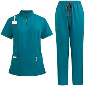 Scrubs for Women Set V-Neck Stretch Fit Scrub Top & Jogger 2025 Pants Multi Pocket Medical Nurse Uniforms Set Blue S