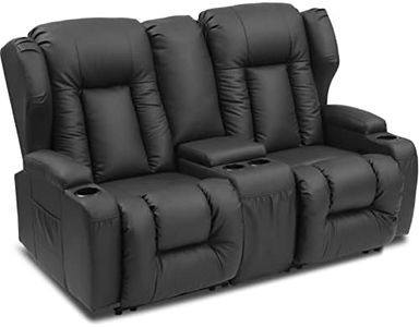 SAMERY RV Loveseat Recliner Sofa, Manual Reclining Loveseat with Console, 2 Seat Recliner Sofa Chair for Living Room RV Theater Recliner Love Seat with Cup Holders/Pockets/Pillows