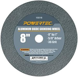 POWERTEC Bench Grinder Wheel 8 Inch 36 Grit, Aluminum Oxide Grinding Wheel for Bench Pedestal Grinder, 1" Thick 5/8" Arbor, Sharpening & Shaping Drill Bits, Blade, and Chisel 1PK (15516)