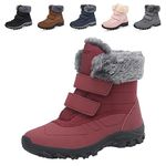 Waterproof Walking Boots Womens Winter Snow Boots Warm Fur Lined Ankle Boots Anti-Slip Hiking Outdoor Shoes Red 6 UK (Label Size 40)