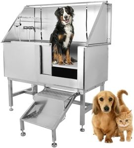 50" Pet Dog Grooming Bathing Station, Professional Stainless Steel Dog Grooming Tub w/Removable Ramp, Storage Drawer, Floor Grate, Stairs Faucet, Dog Bathtab for Large, Medium & Small Pets, Right Door