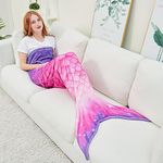 WERNNSAI Mermaid Tail Blanket - Mermaid Wearable Blankets for Adults Women Girls All Seasons Soft Flannel Mermaid Scale Sleeping Bags Snuggle Blanket Birthday Gift (Pink Purple)