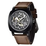 BENYAR - Mechanical Men's Automatic Watch | Montre Homme | Leather Strap | Golden Movement | 45mm Skeleton Dial | Water and Scratch Resistant Stylish Gift