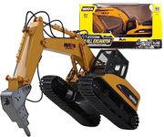 Gemini&Genius 1-40 Drill Excavator Toys- Tracked Hammer Digger Construction Vehicle -Engineering Heavy Metal Impact Hammer Excavator Toys for Kids