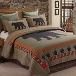 Virah Bella 2 Piece Twin Cabin Quilt Bedding Set - Bear and Paw - Rustic Country Reversible Patchwork Comforter Set with Decorative Pillow Shams