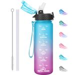 GOPPUS 500ml/17oz Kids Water Bottles with Straw BPA Free Childrens Water Bottle Leakproof Drinks Bottle for School Tritan Girl Boy Sports Water Bottle Reusable Toddler Water Bottle with Time Markings