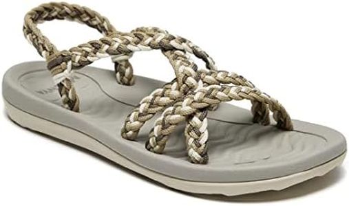 MEGNYA Comfortable Outdoor Shoes for Womens, Arch Support Slide Sandals with Adjustable Straps, Soft Walking Sandals with Rubber Sole for Hiking Travel Beach Yellow Brown Size 9