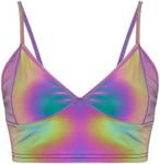 Women's Reflective Crop Top Metallic Shiny Club Tank Top Vest Festival Rave Outfits,Large