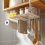 Under Shelf Baskets with Paper Towel Holder and 5 Hooks, NOAEOU Household Under Shelf Hanging Basket for Organizing Kitchen Pantry, Under Cabinet Organizer Shelf, Wire Rack Hanging Storage Baskets