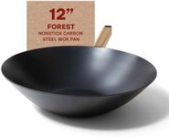 Alva Forest 12" Nonstick Carbon Steel Wok Pan Skillet, PFAS Free, Nontoxic Pre-Seasoned Frying Pan for Searing & Cooking, Omelet Pan, Induction Cookware with Stay-Cool Handle