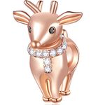 Rose Gold Reindeer Charms fit Pandora Xmas Animal Bracelet, 925 Sterling Silver Happy Elk Deer Beads with CZ Stone, Merry Christmas Gifts for Couple/God Mother/Daughter/Son