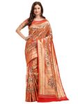 Jaanvi fashion Women's Paithani Silk Saree With Zari Work & Blouse Piece, Red purple, One Size