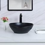 Davivy 15.7" x 13" Matte Black Oval Vessel Sink with Pop Up Drain,Bathroom Sinks Above Counter,Bathroom Vessel Sinks,Ceramic Vessel Sink,Counter top Sink,Matte Black Vessel Sink for Bathroom