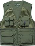 Flygo Men's Utility Cargo Fishing Vest Summer Outdoor Lightweight Work Photo Vest with Pockets(ArmyGreen-M)