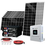 ECO-WORTHY 2400W 48V Solar Panel System Off Grid Solar Power Kit of Home Energy Storage:12pcs 195W Bifacial Solar Panel + 2pcs 48V 100AH Server Rack Battery(V3) +1pc 5000W Hybrid Inverter