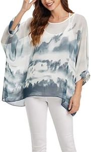 Vanbuy Womens Summer Printed Batwing Sleeve Top Chiffon Poncho Flowy Loose Sheer Blouse Shirt Tunic Z336-43-4355