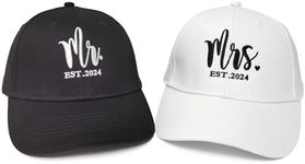 Embroidered Matching Mr Mrs EST 2024 Hats, Black White Bride Groom Dad Hat Baseball Caps, Gifts for Anniversary Newlywed Honeymoon