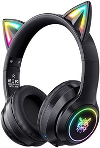 GAMQUE Bluetooth Cat Ear Headphones for Kids, Wireless & Wired Mode Foldable Headset with Mic, RGB LED Light, for Girls Women School Gaming, Compatible with Mobile Phones PC Tablet (Black)