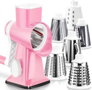 KEOUKE Rotary Cheese Grater Pro 6 in 1 - Shredder Crinkle Slicer Grinder Ice Shaver, Stable Suction, Time-saving Easy Use & Clean, Safe Morden Kitchen Tool for Cheese, Vegetable, Nuts, Chocolate